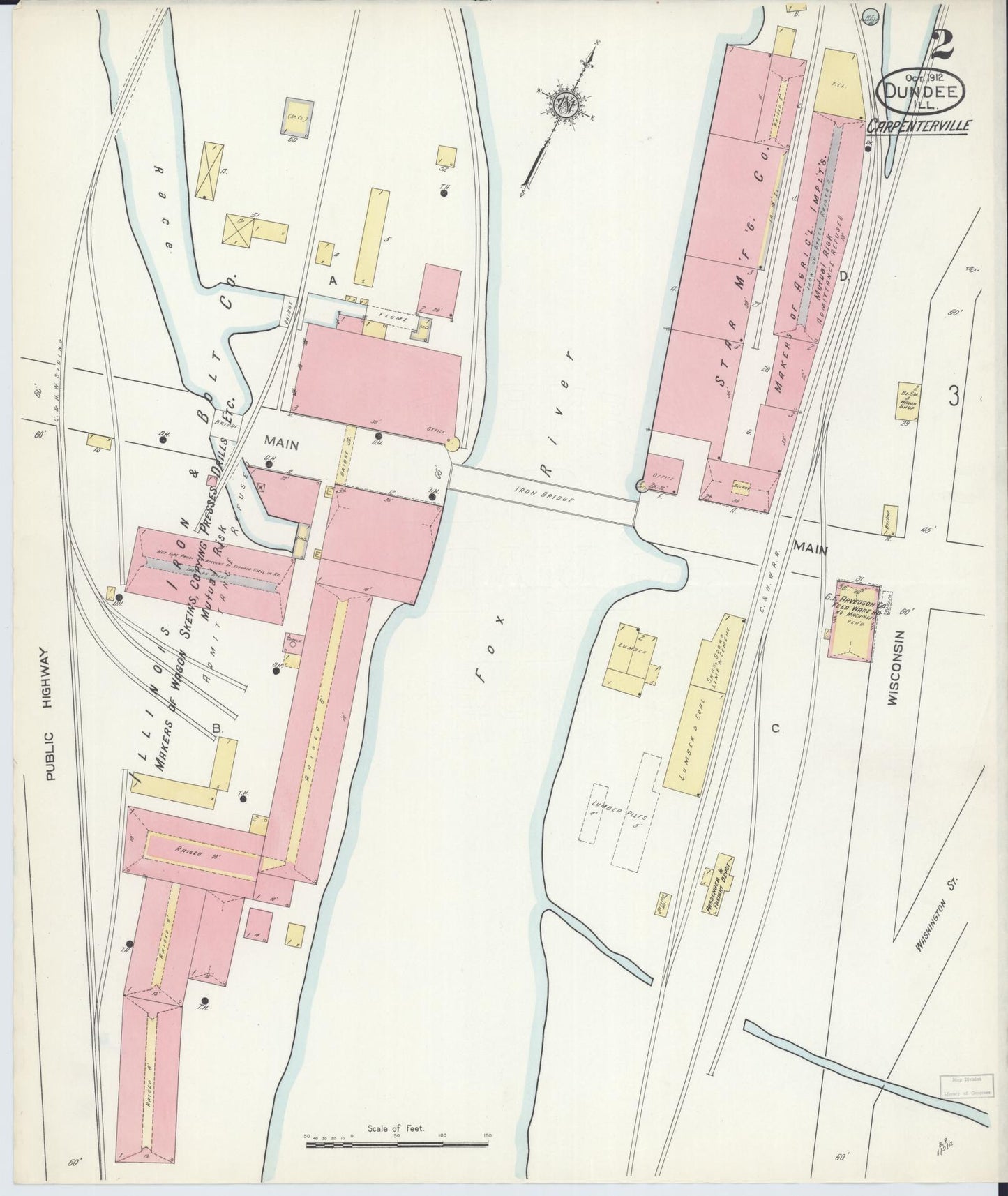 Sanborn Fire Insurance Map from Dundee, Kane County, Illinois (1912), Sheet #0002 - Complete Map Set gallery image, historic Sanborn map, vintage wall art, Illinois Illinois