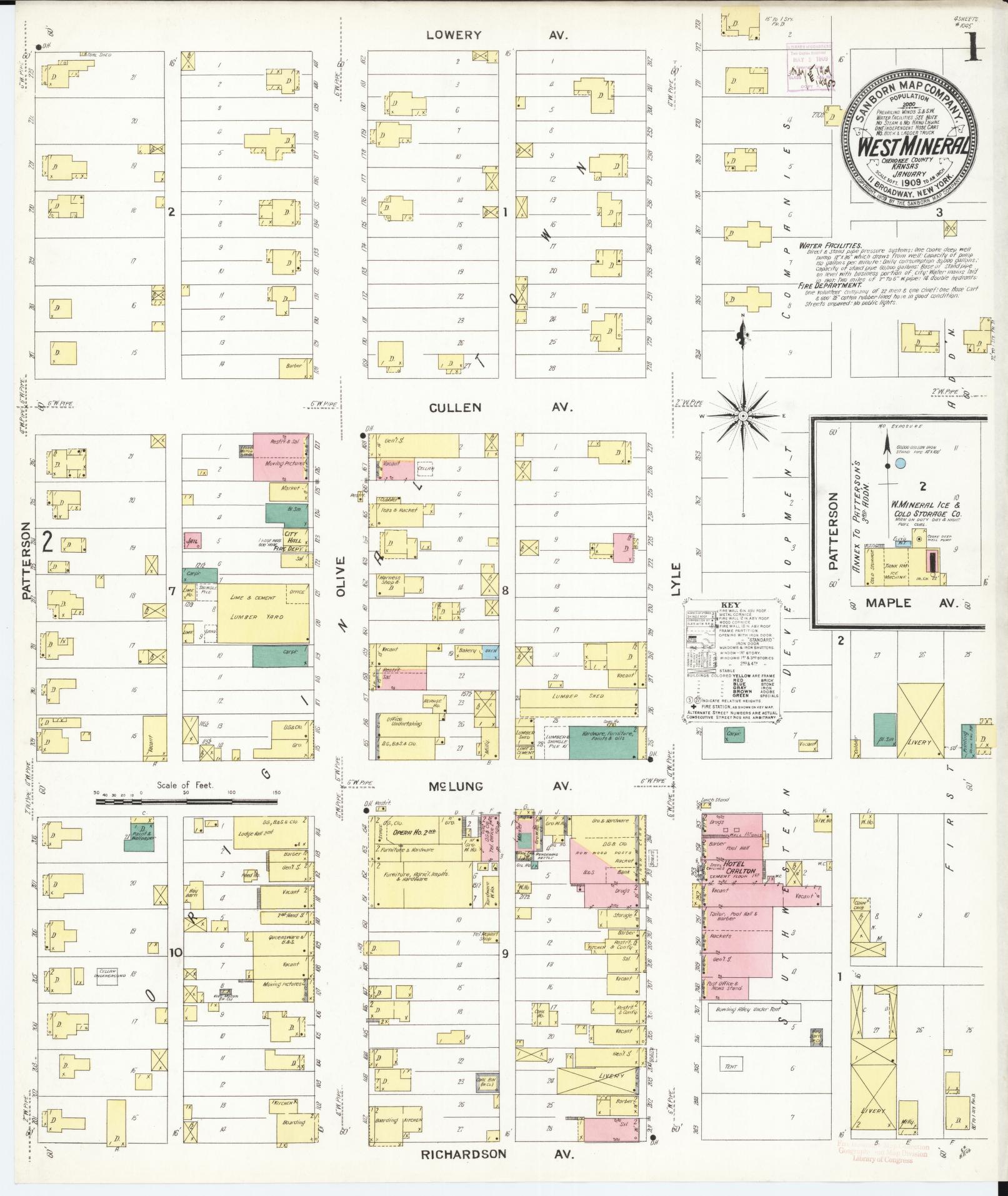 Sanborn Fire Insurance Map from West Mineral, Cherokee County, Kansas. (1909) – Historic Sanborn Fire Insurance Map Print