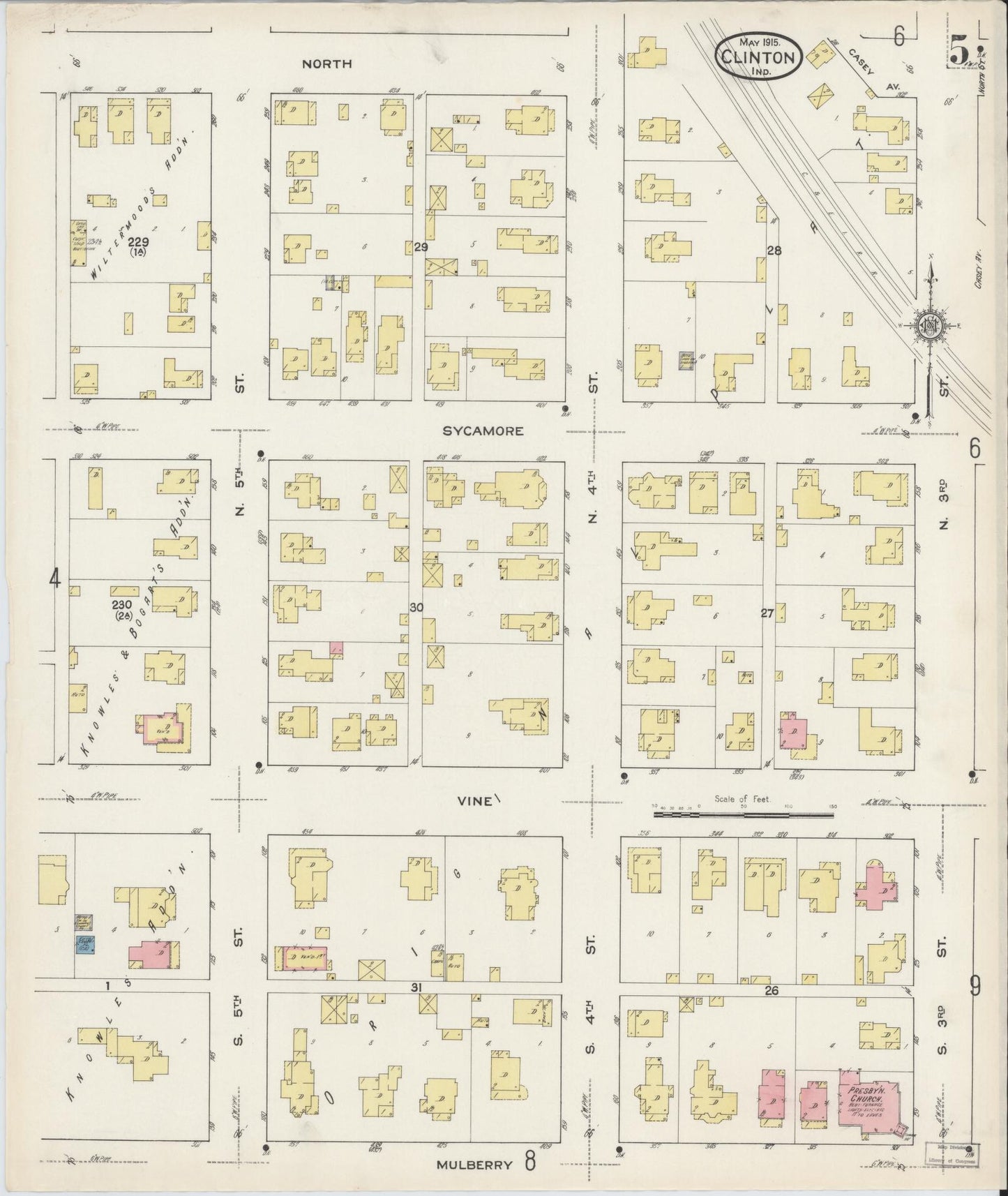 Sanborn Fire Insurance Map from Clinton, Vermillion County, Indiana (1915), Sheet #0005 - Historic Sanborn Fire Insurance Map Print, vintage old map wall art, antique decor, genealogy gift, Indiana Indiana map