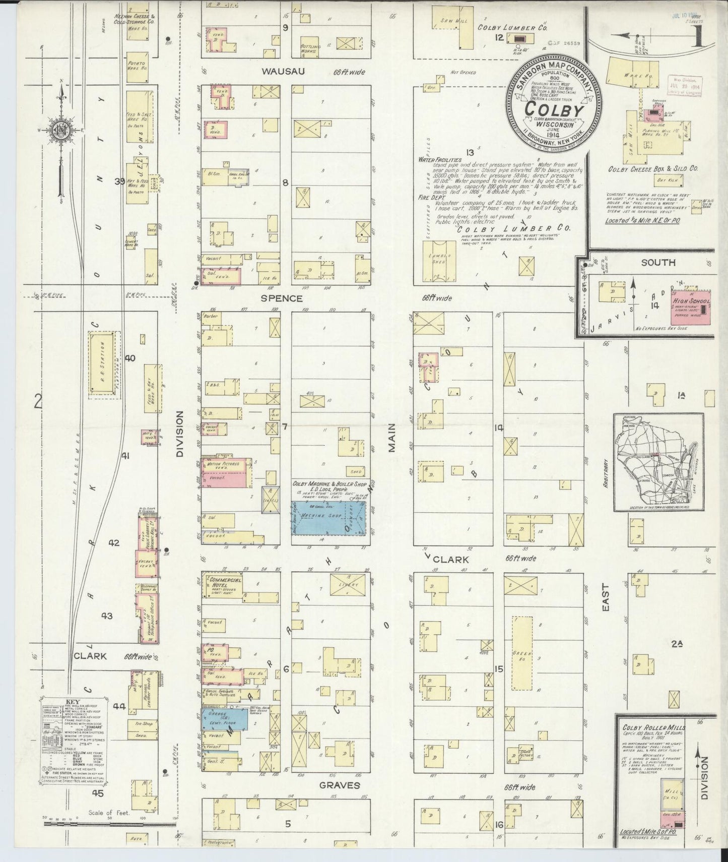 Sanborn Fire Insurance Map from Colby, Clark and Marathon Counties, Wisconsin (1914), Sheet #0001 - Complete Map Set gallery image, historic Sanborn map, vintage wall art, Wisconsin Wisconsin