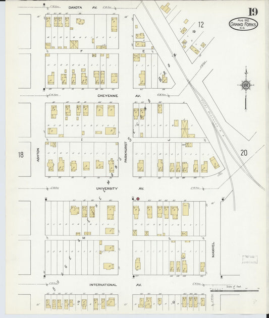 Sanborn Fire Insurance Map from Grand Forks, Grand Forks County, North Dakota (1912), Sheet #0019 - Historic Sanborn Fire Insurance Map Print, vintage old map wall art, antique decor, genealogy gift, North Dakota North Dakota map