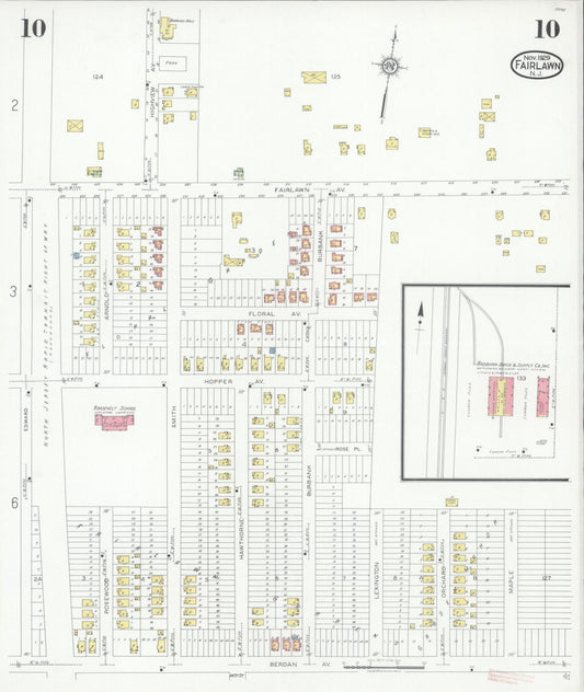 Sanborn Fire Insurance Map from Fair Lawn, Bergen County, New Jersey (1929), Sheet #0010 - Historic Sanborn Fire Insurance Map Print, vintage old map wall art, antique decor, genealogy gift, New Jersey New Jersey map