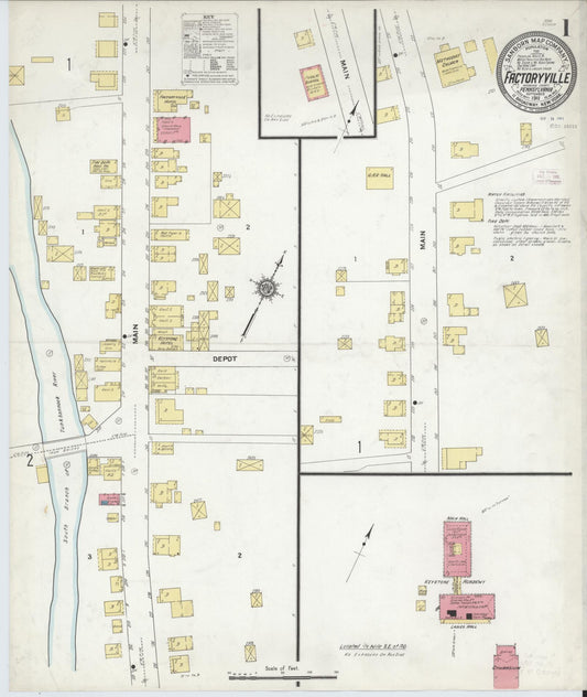 Sanborn Fire Insurance Map from Factoryville, Wyoming County, Pennsylvania (1911), Sheet #0001 - Historic Sanborn Fire Insurance Map Print, vintage old map wall art, antique decor, genealogy gift, Pennsylvania Pennsylvania map