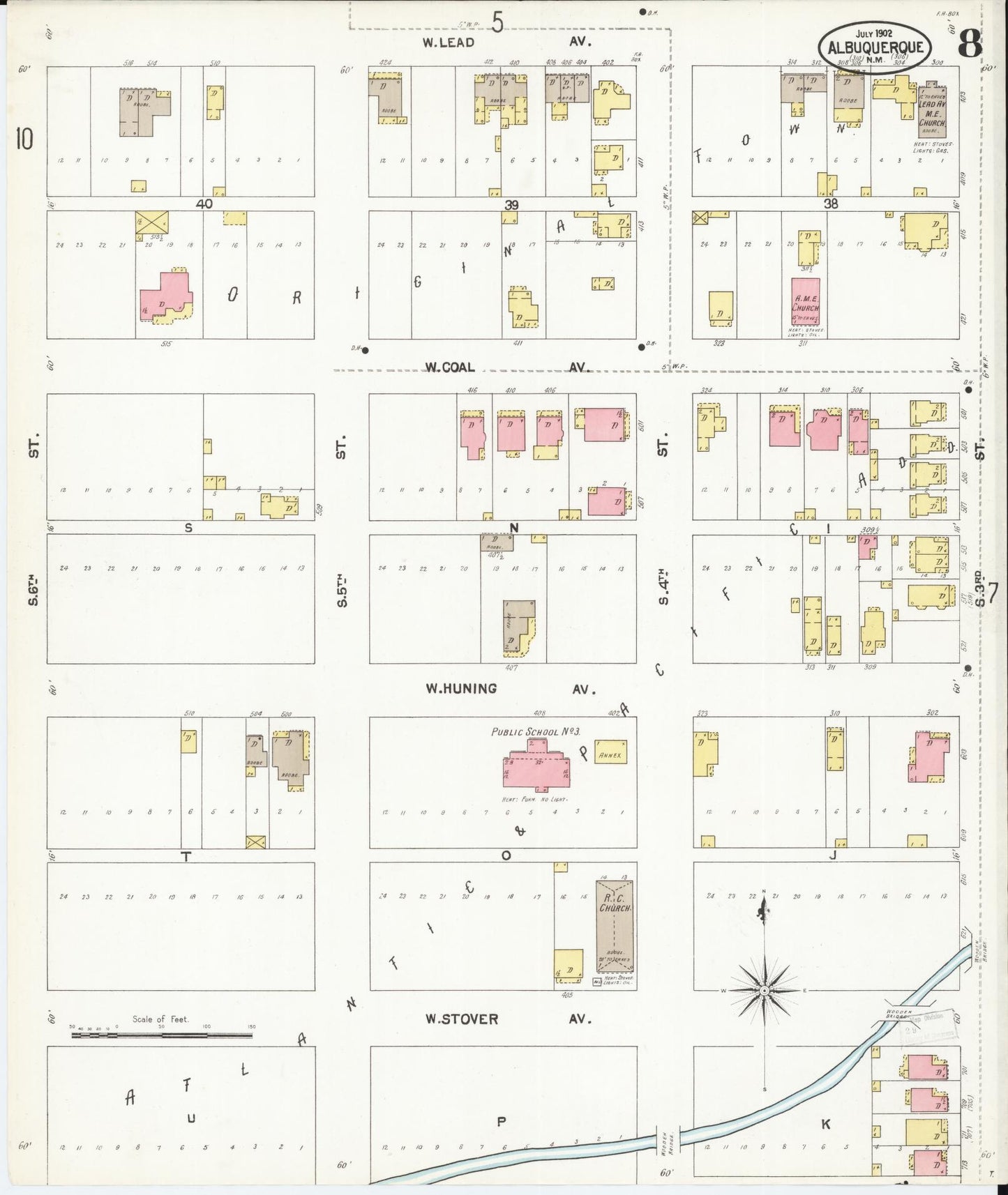 Sanborn Fire Insurance Map from Albuquerque, Bernalillo County, New Mexico (1902), Sheet #0008 - Complete Map Set gallery image, historic Sanborn map, vintage wall art, New Mexico New Mexico
