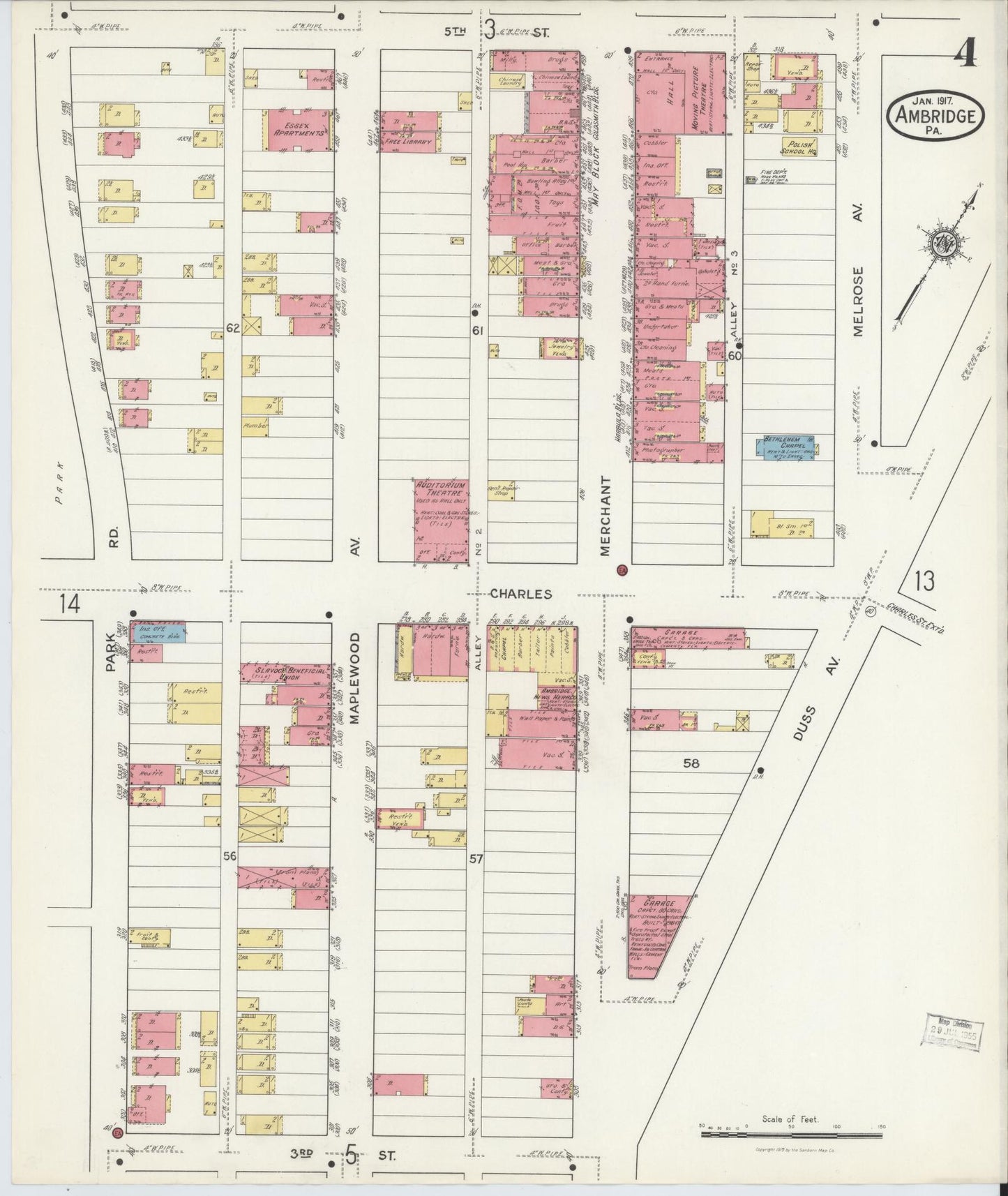 Sanborn Fire Insurance Map from Ambridge, Beaver County, Pennsylvania (1917), Sheet #0004 - Historic Sanborn Fire Insurance Map Print, vintage old map wall art, antique decor, genealogy gift, Pennsylvania Pennsylvania map