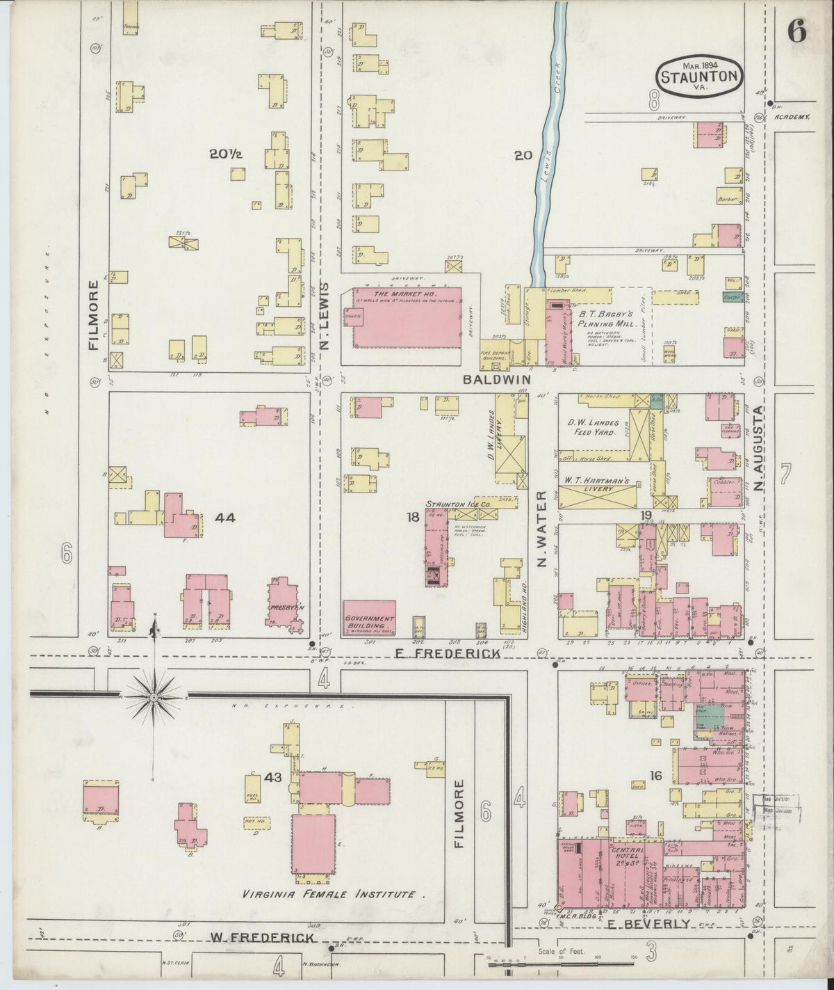 Sanborn Fire Insurance Map from Staunton, Independent Cities, Virginia (1894), Sheet #0006 - Complete Map Set gallery image, historic Sanborn map, vintage wall art, Virginia Virginia