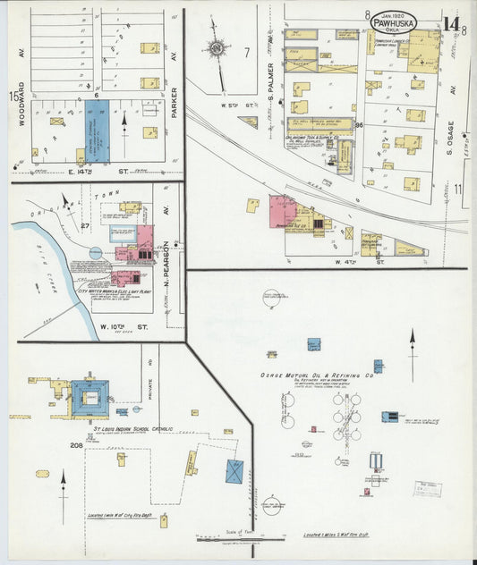 Sanborn Fire Insurance Map from Pawhuska, Osage County, Oklahoma (1920), Sheet #0014 - Historic Sanborn Fire Insurance Map Print, vintage old map wall art, antique decor, genealogy gift, Oklahoma Oklahoma map