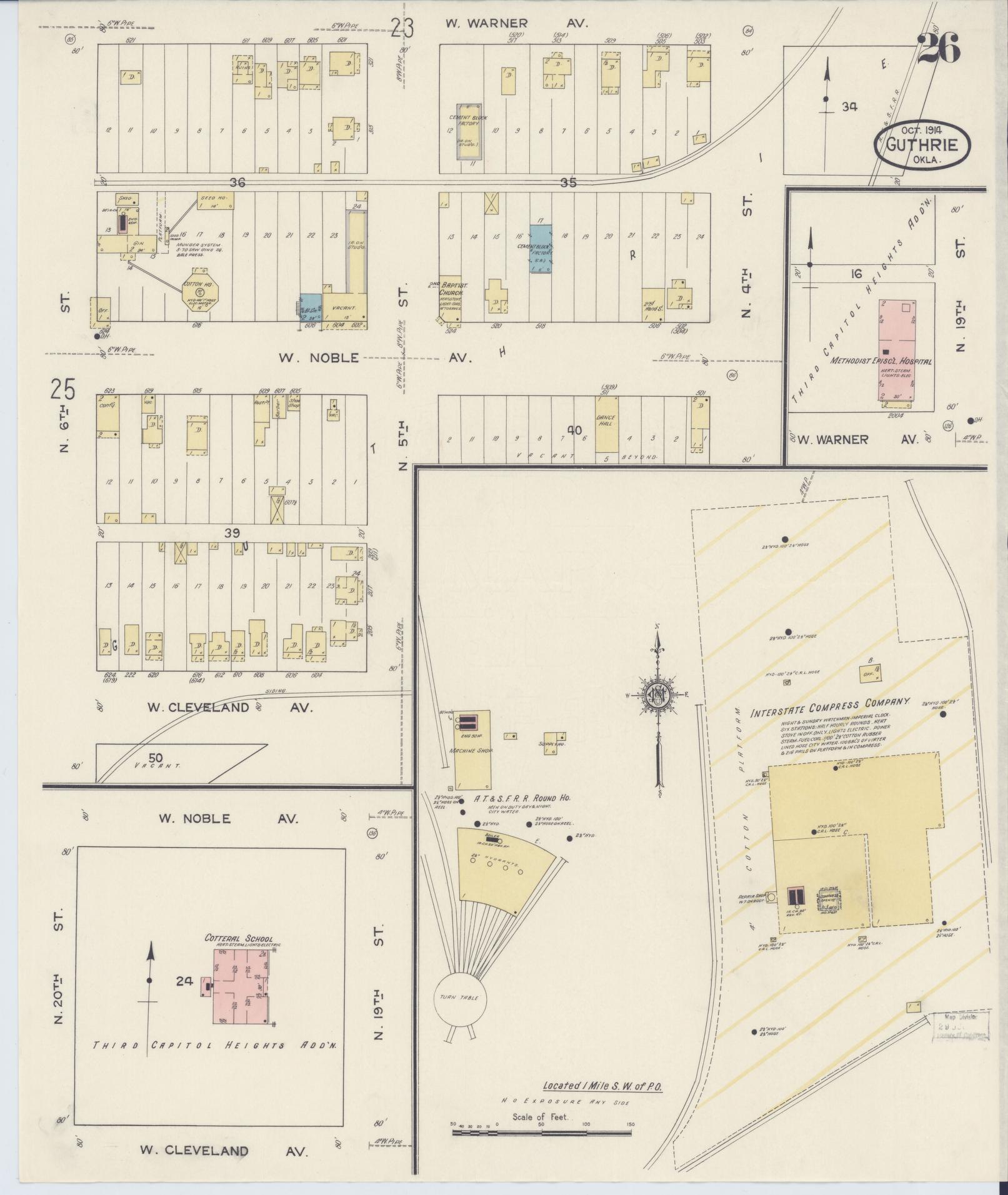 Sanborn Fire Insurance Map from Guthrie, Logan County, Oklahoma (1914), Sheet #0026 - Historic Sanborn Fire Insurance Map Print, vintage old map wall art, antique decor, genealogy gift, Oklahoma Oklahoma map