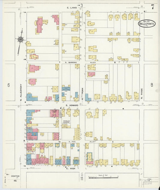 Sanborn Fire Insurance Map from Bellefonte, Centre County, Pennsylvania (1911), Sheet #0007 - Historic Sanborn Fire Insurance Map Print, vintage old map wall art, antique decor, genealogy gift, Pennsylvania Pennsylvania map