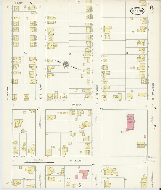 Sanborn Fire Insurance Map from Tarboro, Edgecombe County, North Carolina (1913), Sheet #0006 - Historic Sanborn Fire Insurance Map Print, vintage old map wall art, antique decor, genealogy gift, North Carolina North Carolina map