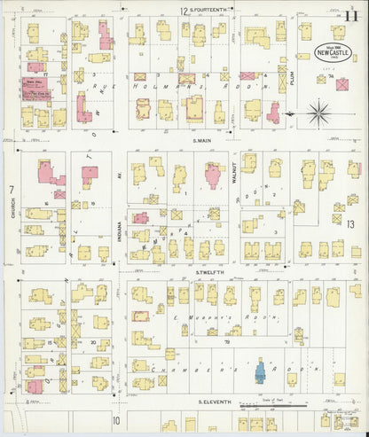 Sanborn Fire Insurance Map from New Castle, Henry County, Indiana (1908), Sheet #0011 - Historic Sanborn Fire Insurance Map Print, vintage old map wall art, antique decor, genealogy gift, Indiana Indiana map