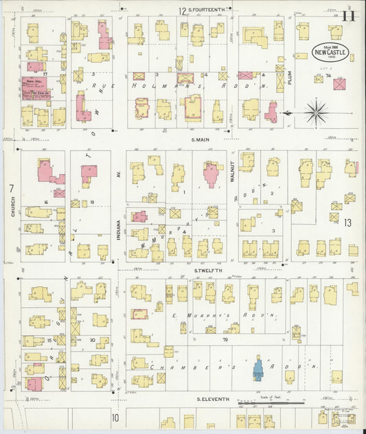 Sanborn Fire Insurance Map from New Castle, Henry County, Indiana (1908), Sheet #0011 - Historic Sanborn Fire Insurance Map Print, vintage old map wall art, antique decor, genealogy gift, Indiana Indiana map