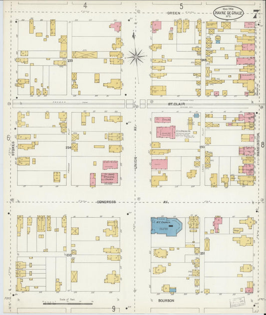 Sanborn Fire Insurance Map from Havre De Grace, Harford County, Maryland (1904), Sheet #0007 - Historic Sanborn Fire Insurance Map Print, vintage old map wall art, antique decor, genealogy gift, Maryland Maryland map