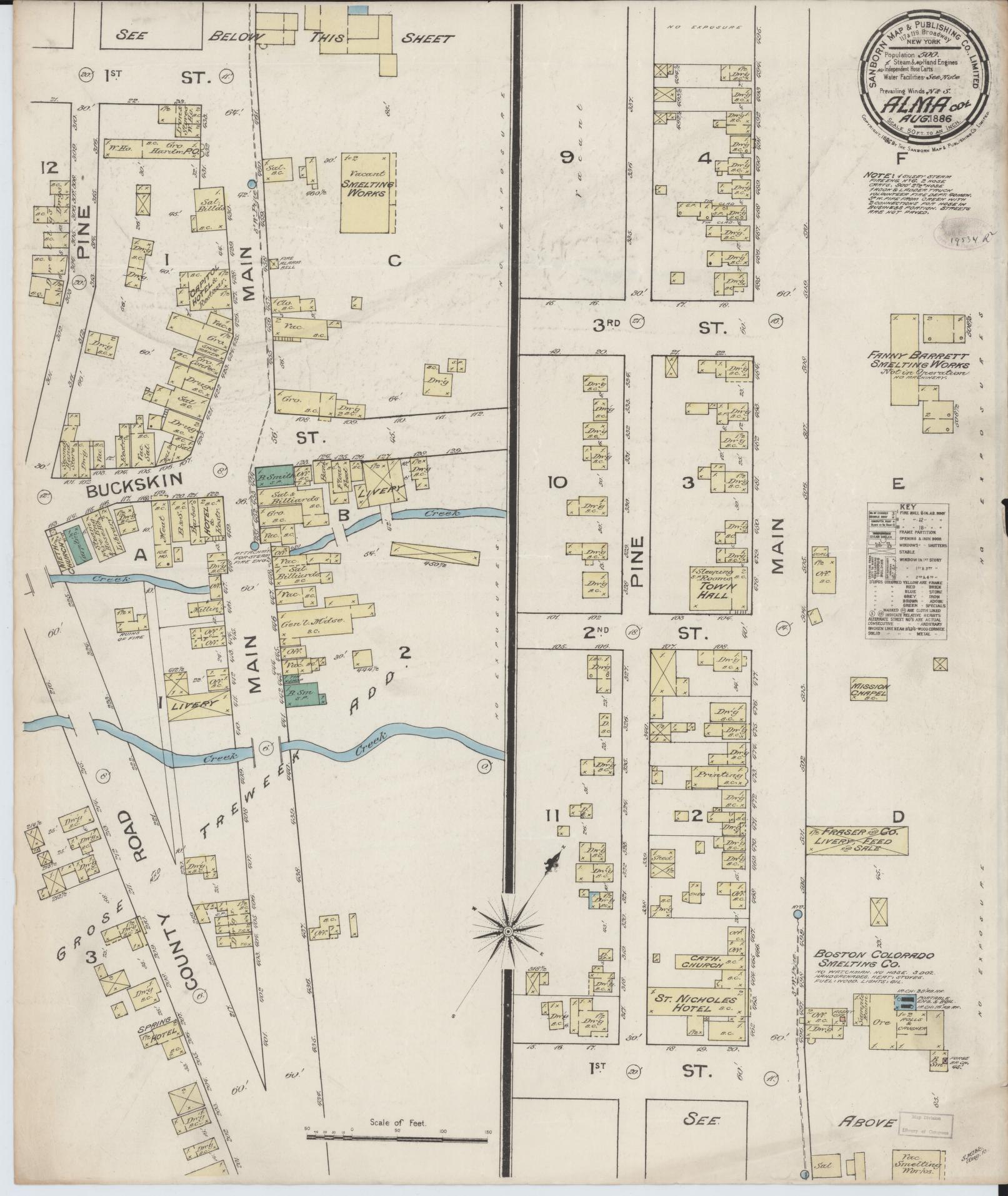 Sanborn Fire Insurance Map from Alma, Park County, Colorado (1886), Sheet #0001 - Historic Sanborn Fire Insurance Map Print, vintage old map wall art, antique decor, genealogy gift, Colorado Colorado map