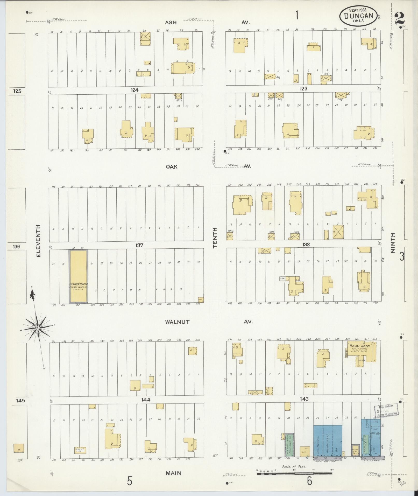 Sanborn Fire Insurance Map from Duncan, Stephens County, Oklahoma (1908), Sheet #0002 - Complete Map Set gallery image, historic Sanborn map, vintage wall art, Oklahoma Oklahoma