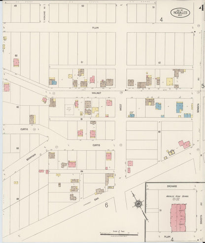 Sanborn Fire Insurance Map from Nogales, Santa Cruz County, Arizona (1917), Sheet #0004 - Complete Map Set gallery image, historic Sanborn map, vintage wall art, Arizona Arizona
