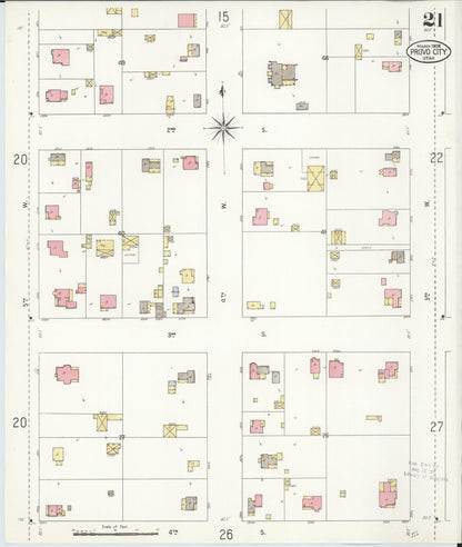 Sanborn Fire Insurance Map from Provo, Utah County, Utah (1908), Sheet #0021 - Complete Map Set gallery image, historic Sanborn map, vintage wall art, Provo Utah