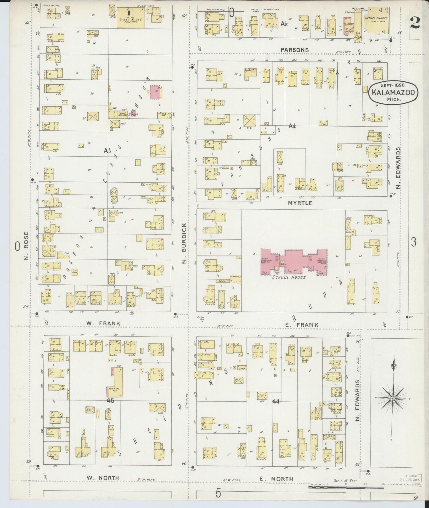Sanborn Fire Insurance Map from Kalamazoo, Kalamazoo County, Michigan (1896), Sheet #0002 - Historic Sanborn Fire Insurance Map Print, vintage old map wall art, antique decor, genealogy gift, Michigan Michigan map