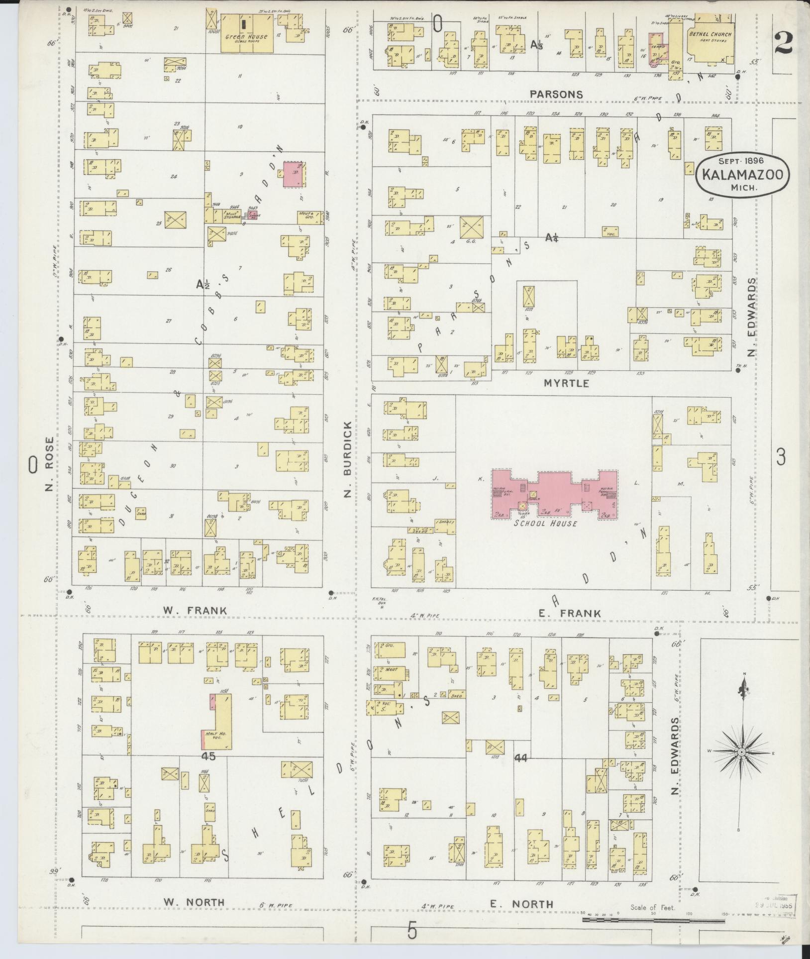 Sanborn Fire Insurance Map from Kalamazoo, Kalamazoo County, Michigan (1896), Sheet #0002 - Historic Sanborn Fire Insurance Map Print, vintage old map wall art, antique decor, genealogy gift, Michigan Michigan map