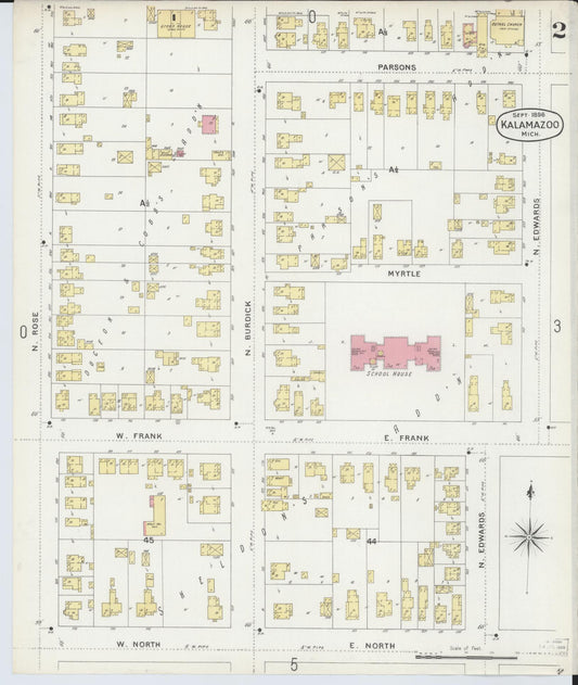 Sanborn Fire Insurance Map from Kalamazoo, Kalamazoo County, Michigan (1896), Sheet #0002 - Historic Sanborn Fire Insurance Map Print, vintage old map wall art, antique decor, genealogy gift, Michigan Michigan map