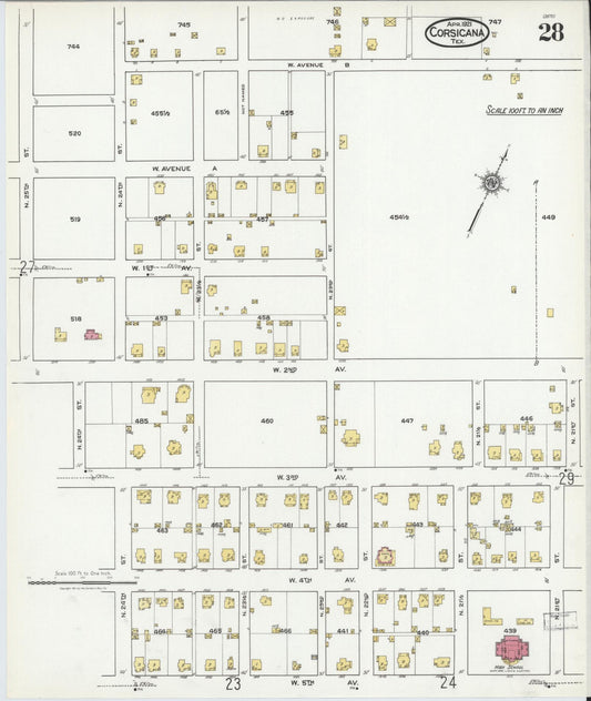 Sanborn Fire Insurance Map from Corsicana, Navarro County, Texas (1921), Sheet #0028 - Historic Sanborn Fire Insurance Map Print, vintage old map wall art, antique decor, genealogy gift, Texas Texas map