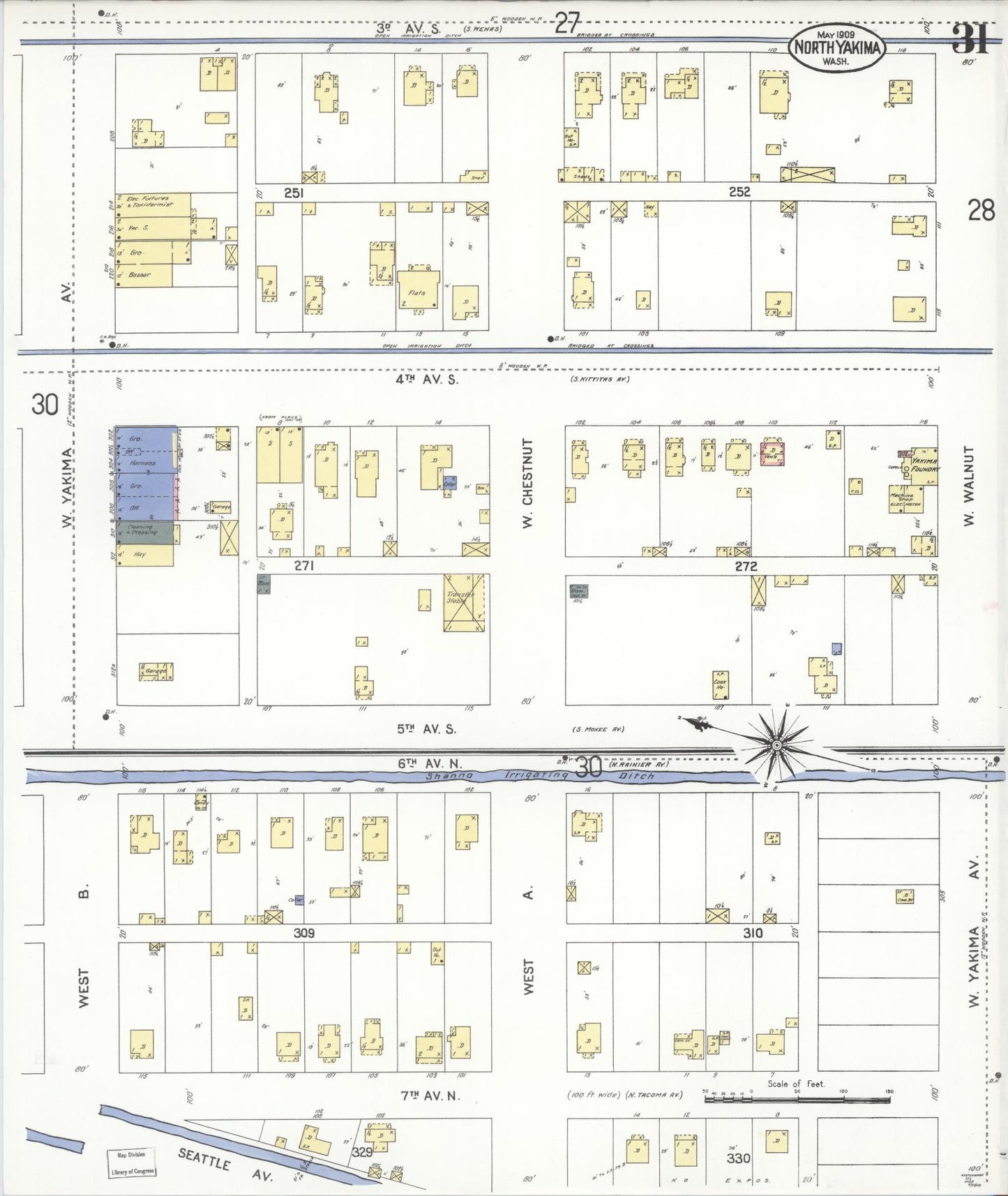 Sanborn Fire Insurance Map from North Yakima, Yakima County, Washington (1909), Sheet #0031 - Historic Sanborn Fire Insurance Map Print, vintage old map wall art, antique decor, genealogy gift, Washington Washington map