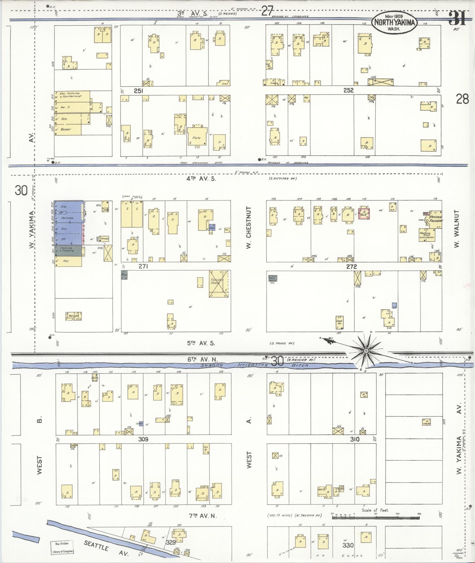Sanborn Fire Insurance Map from North Yakima, Yakima County, Washington (1909), Sheet #0031 - Historic Sanborn Fire Insurance Map Print, vintage old map wall art, antique decor, genealogy gift, Washington Washington map