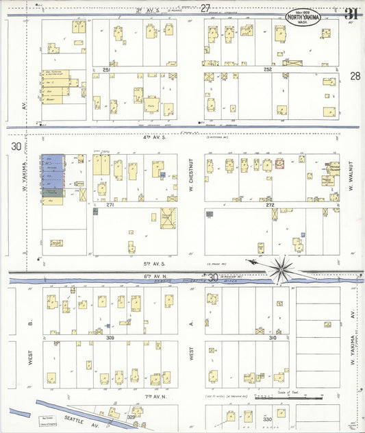 Sanborn Fire Insurance Map from North Yakima, Yakima County, Washington (1909), Sheet #0031 - Historic Sanborn Fire Insurance Map Print, vintage old map wall art, antique decor, genealogy gift, Washington Washington map