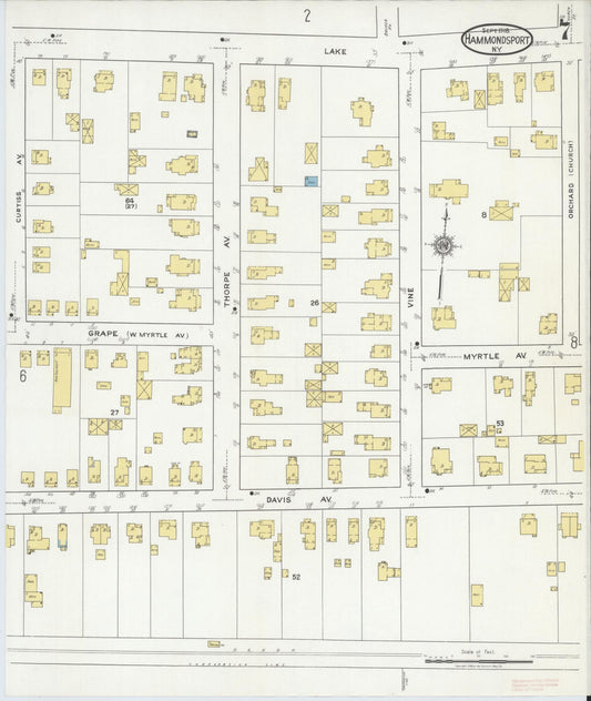 Sanborn Fire Insurance Map from Hammondsport, Steuben County, New York (1918), Sheet #0007 - Historic Sanborn Fire Insurance Map Print, vintage old map wall art, antique decor, genealogy gift, New York New York map