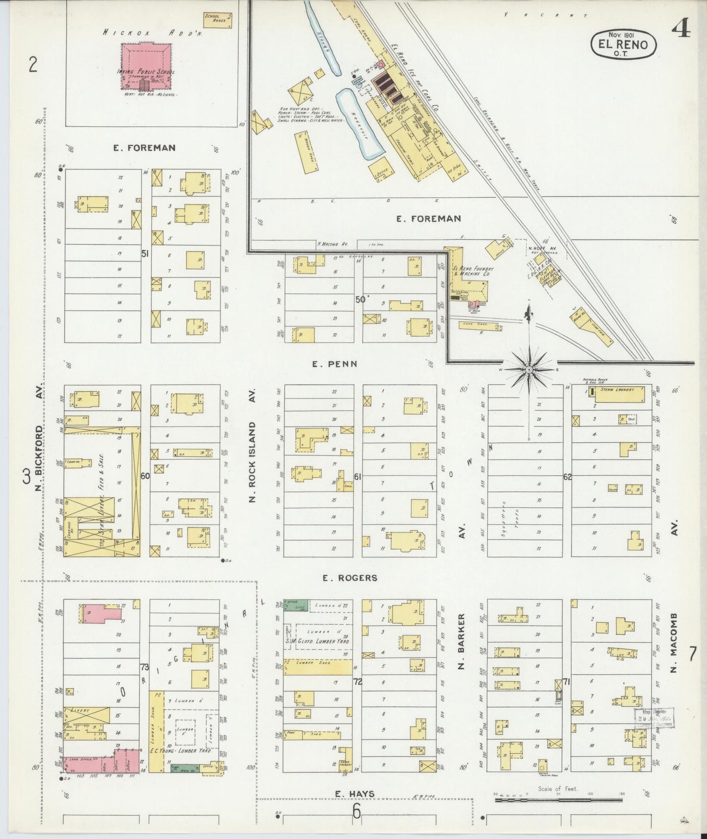 Sanborn Fire Insurance Map from El Reno, Canadian County, Oklahoma (1901), Sheet #0004 - Complete Map Set gallery image, historic Sanborn map, vintage wall art, Oklahoma Oklahoma