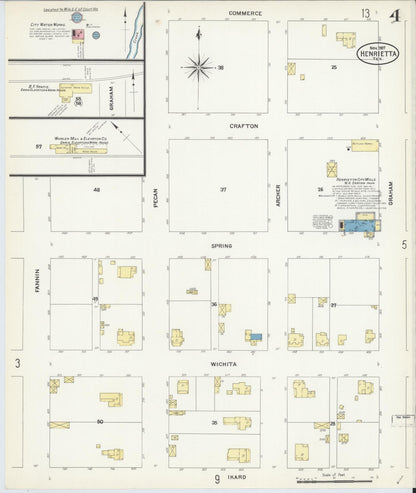 Sanborn Fire Insurance Map from Henrietta, Clay County, Texas (1907), Sheet #0004 - Complete Map Set gallery image, historic Sanborn map, vintage wall art, Texas Texas