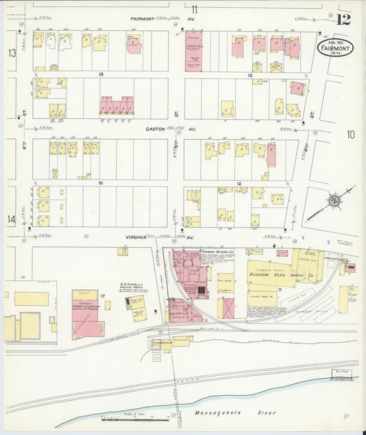 Sanborn Fire Insurance Map from Fairmont, Marion County, West Virginia (1912), Sheet #0012 - Historic Sanborn Fire Insurance Map Print, vintage old map wall art, antique decor, genealogy gift, West Virginia West Virginia map