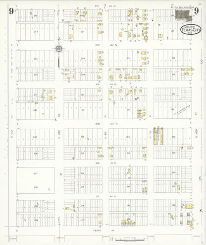 Sanborn Fire Insurance Map from Texas City, Galveston County, Texas (1931), Sheet #0009 - Historic Sanborn Fire Insurance Map Print, vintage old map wall art, antique decor, genealogy gift, Texas Texas map