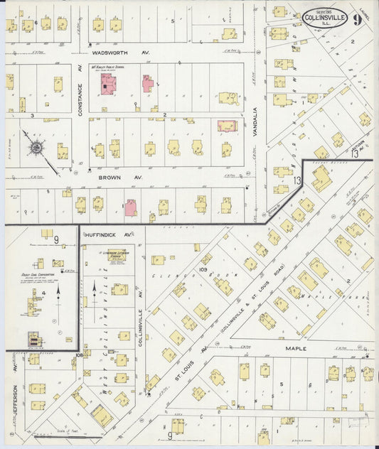 Sanborn Fire Insurance Map from Collinsville, Madison County, Illinois (1915), Sheet #0009 - Historic Sanborn Fire Insurance Map Print, vintage old map wall art, antique decor, genealogy gift, Illinois Illinois map