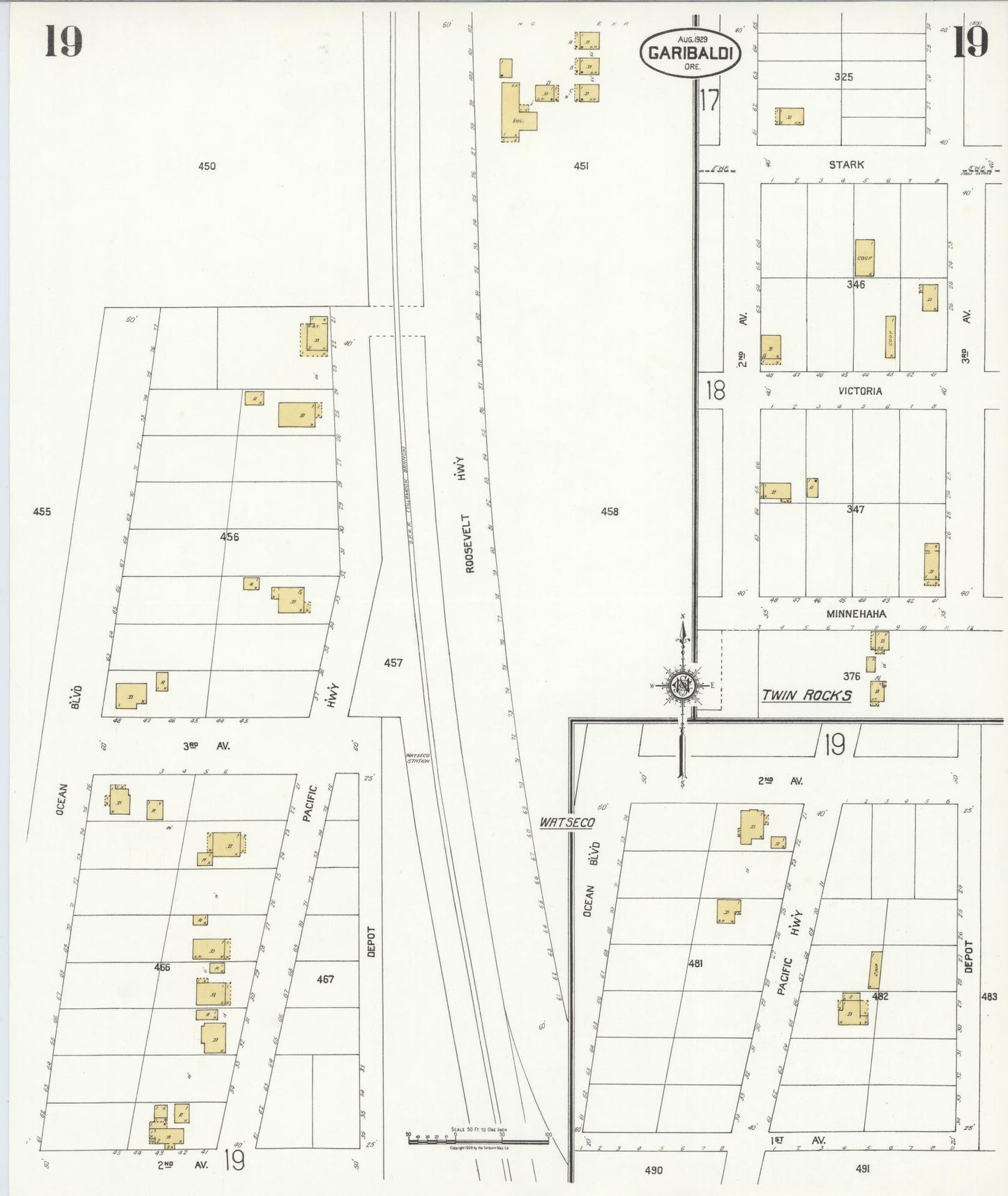 Sanborn Fire Insurance Map from Garibaldi, Tillamook County, Oregon (1929), Sheet #0019 - Complete Map Set gallery image, historic Sanborn map, vintage wall art, Oregon Oregon