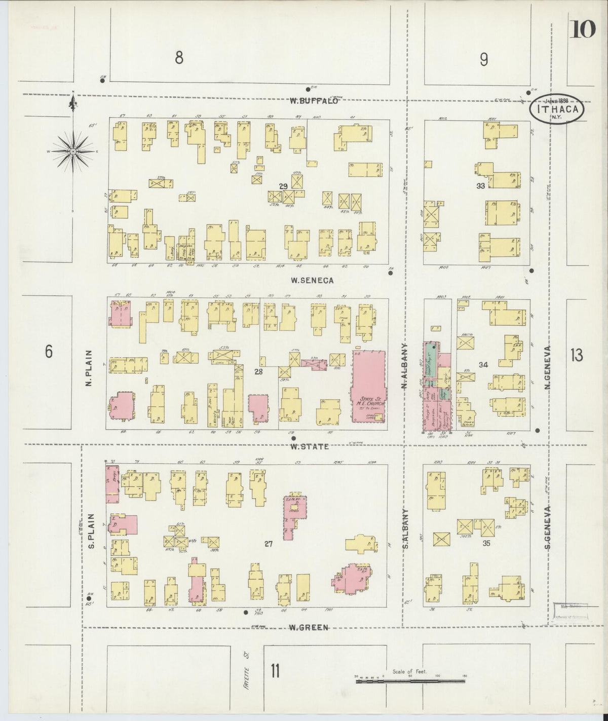 Sanborn Fire Insurance Map from Ithaca, Tompkins County, New York (1898), Sheet #0010 - Complete Map Set gallery image, historic Sanborn map, vintage wall art, New York New York