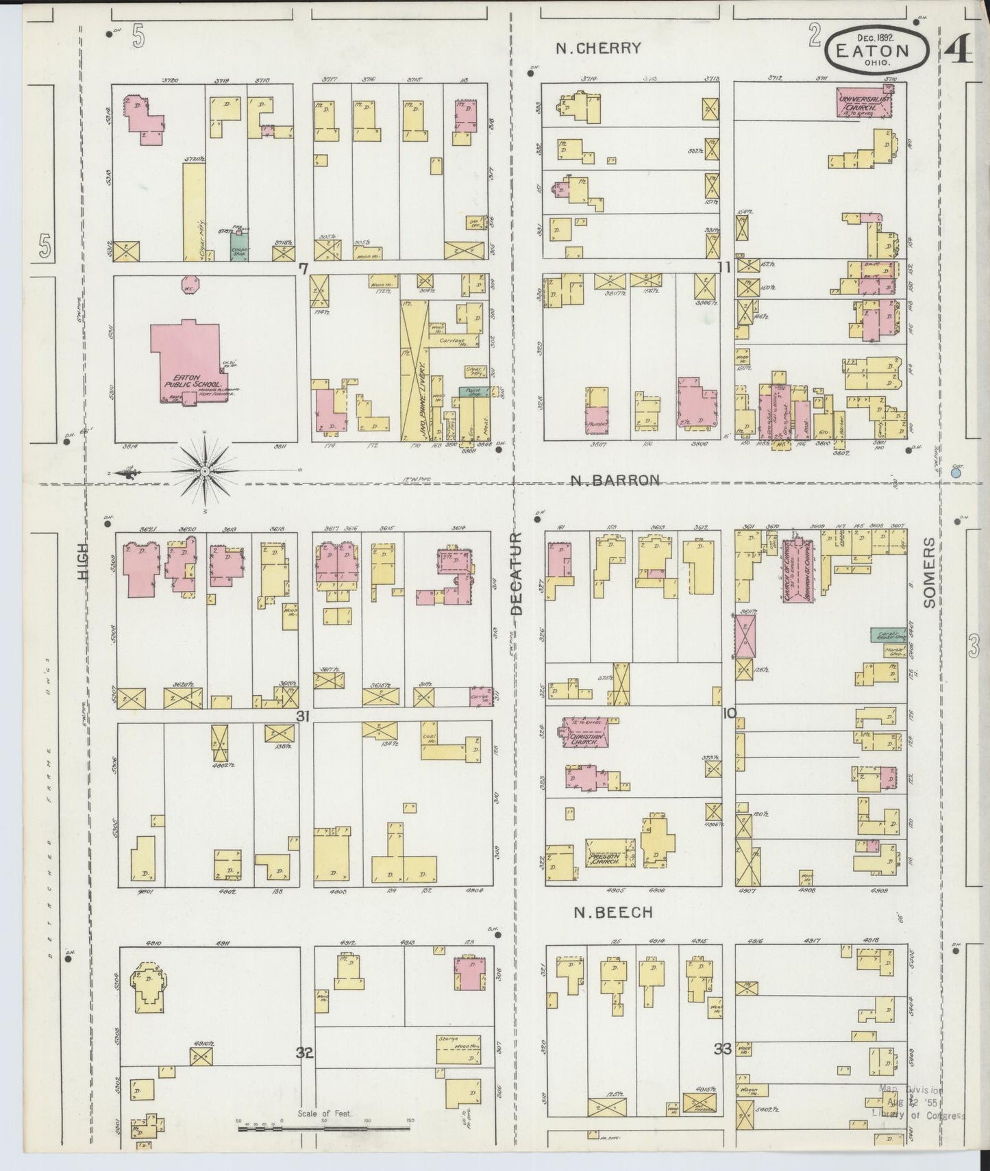 Sanborn Fire Insurance Map from Eaton, Preble County, Ohio (1892), Sheet #0004 - Historic Sanborn Fire Insurance Map Print, vintage old map wall art, antique decor, genealogy gift, Ohio Ohio map