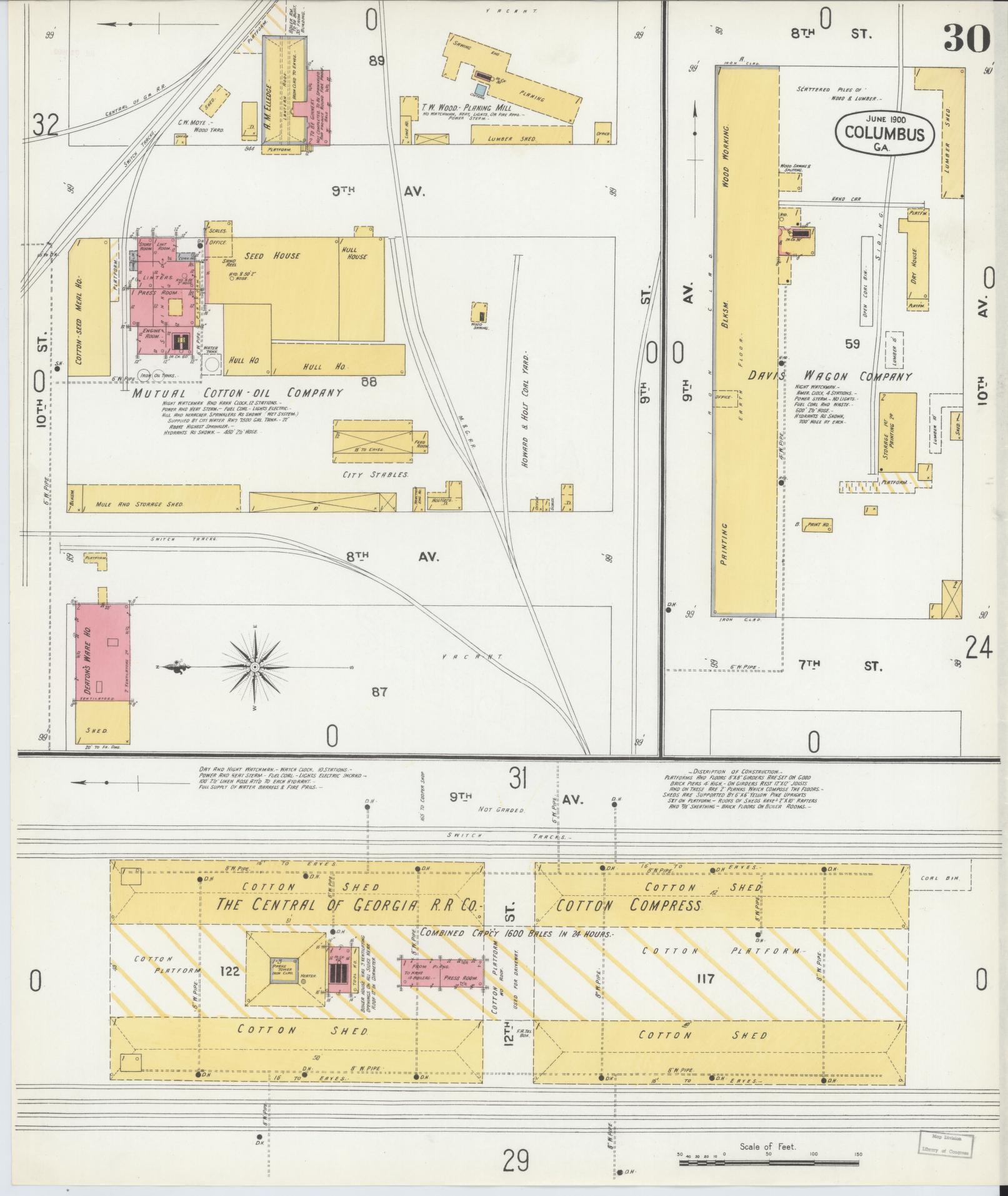 Sanborn Fire Insurance Map from Columbus, Muscogee County, Georgia (1900), Sheet #0030 - Complete Map Set gallery image, historic Sanborn map, vintage wall art, Georgia Georgia