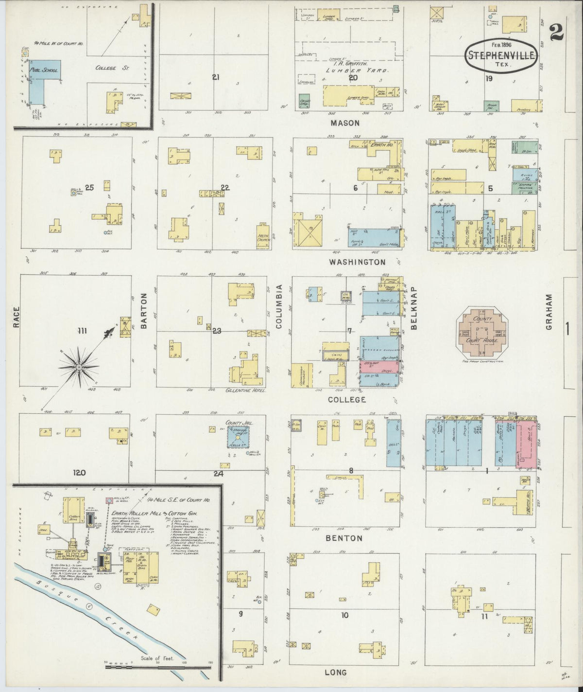 Sanborn Fire Insurance Map from Stephenville, Erath County, Texas (1896), Sheet #0002 - Complete Map Set gallery image, historic Sanborn map, vintage wall art, Texas Texas