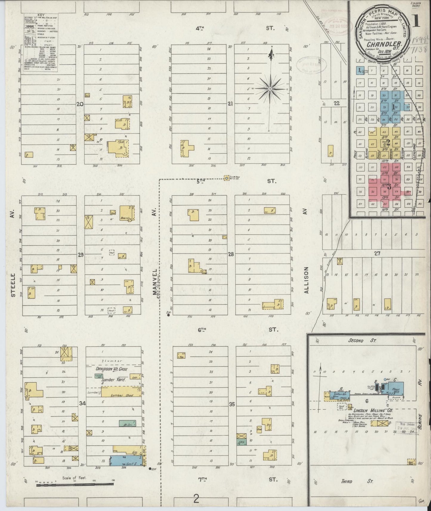 Sanborn Fire Insurance Map from Chandler, Lincoln County, Oklahoma (1898), Sheet #0001 - Historic Sanborn Fire Insurance Map Print, vintage old map wall art, antique decor, genealogy gift, Oklahoma Oklahoma map