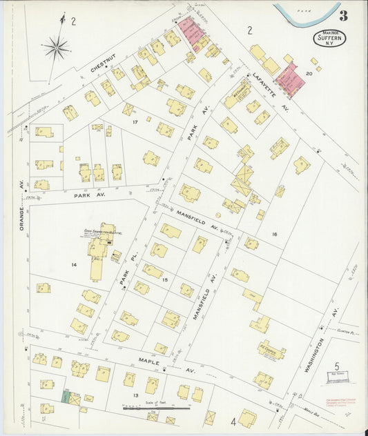 Sanborn Fire Insurance Map from Suffern, Rockland County, New York (1908), Sheet #0003 - Historic Sanborn Fire Insurance Map Print, vintage old map wall art, antique decor, genealogy gift, New York New York map