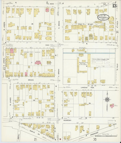 Sanborn Fire Insurance Map from Peekskill, Westchester County, New York (1911), Sheet #0013 - Complete Map Set gallery image, historic Sanborn map, vintage wall art, New York New York