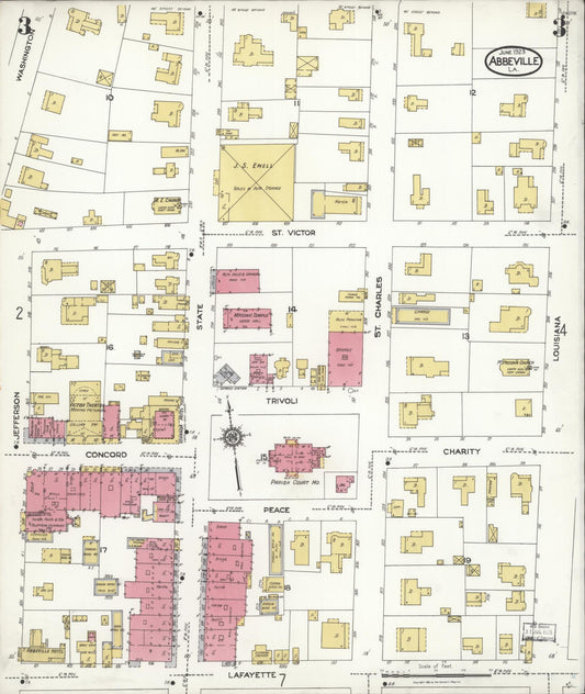 Sanborn Fire Insurance Map from Abbeville, Vermilion Parish, Louisiana (1923), Sheet #0003 - Historic Sanborn Fire Insurance Map Print, vintage old map wall art, antique decor, genealogy gift, Louisiana Louisiana map