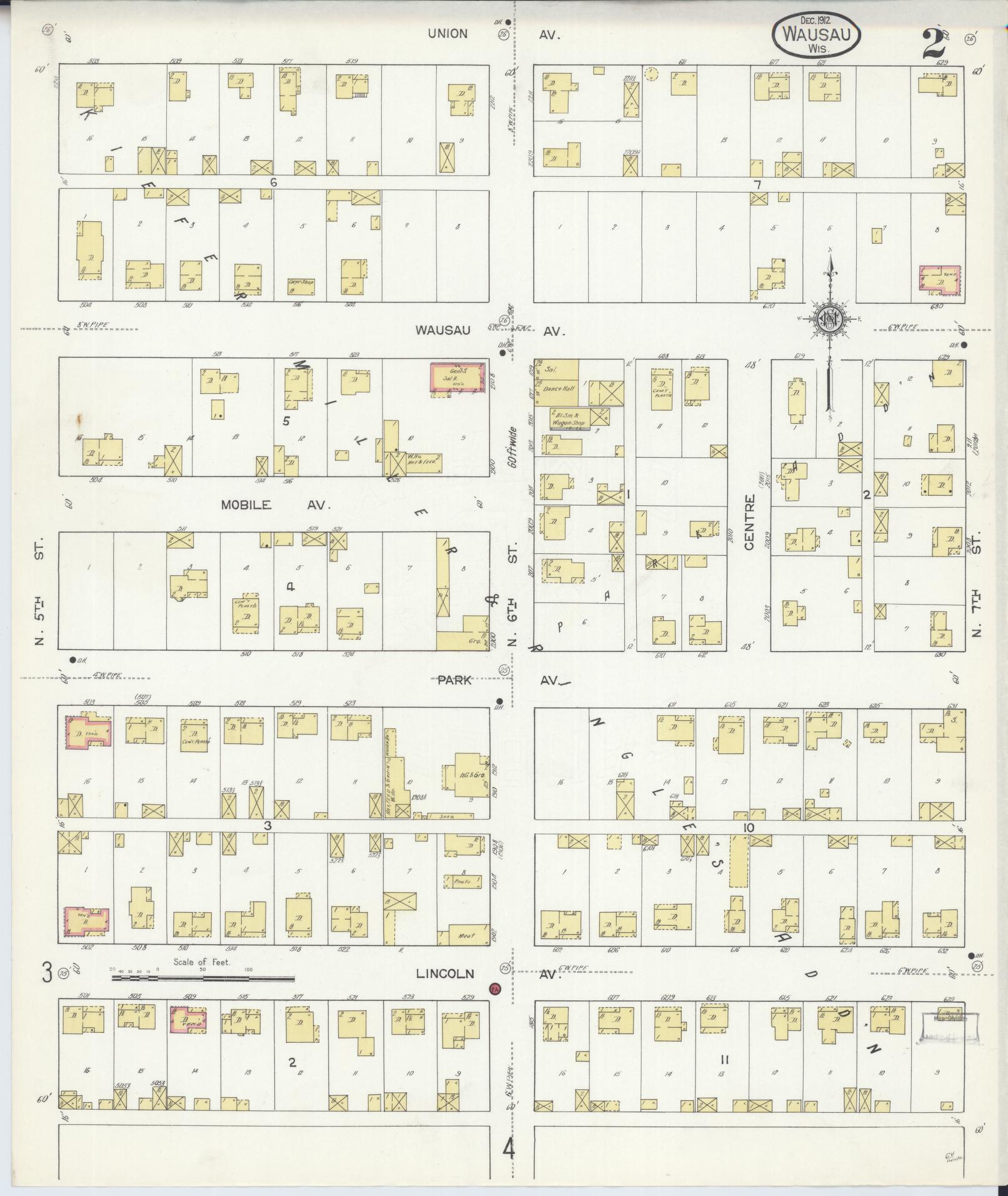 Sanborn Fire Insurance Map from Wausau, Marathon County, Wisconsin (1912), Sheet #0002 - Complete Map Set gallery image, historic Sanborn map, vintage wall art, Wisconsin Wisconsin