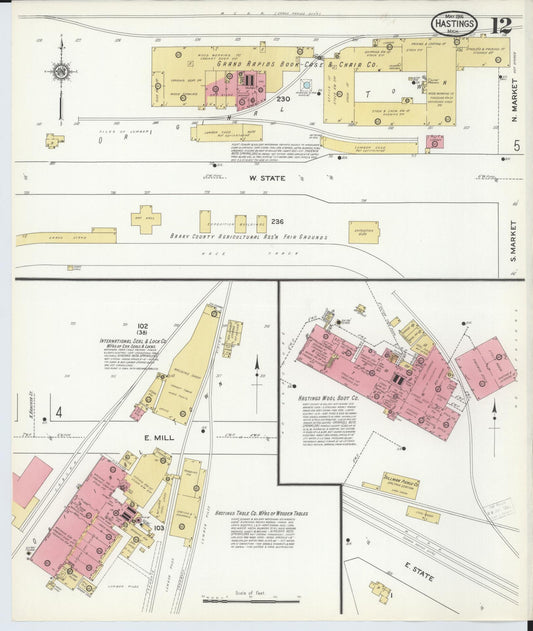 Sanborn Fire Insurance Map from Hastings, Barry County, Michigan (1916), Sheet #0012 - Historic Sanborn Fire Insurance Map Print, vintage old map wall art, antique decor, genealogy gift, Michigan Michigan map