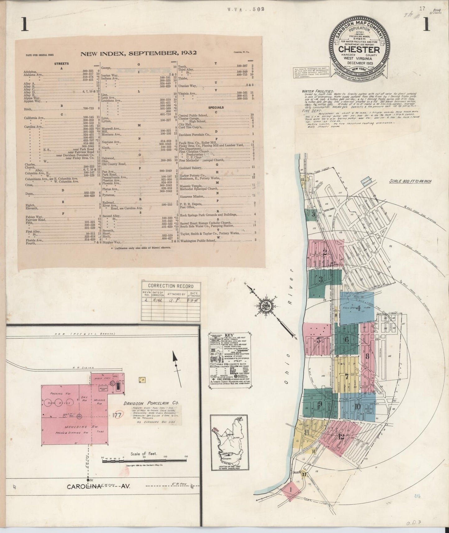 Sanborn Fire Insurance Map from Chester, Hancock County, West Virginia (1942), Sheet #0001 - Historic Sanborn Fire Insurance Map Print, vintage old map wall art, antique decor, genealogy gift, West Virginia West Virginia map