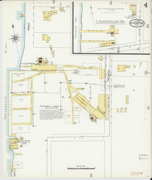 Sanborn Fire Insurance Map from Scranton, Jackson County, Mississippi (1898), Sheet #0004 - Historic Sanborn Fire Insurance Map Print, vintage old map wall art, antique decor, genealogy gift, Mississippi Mississippi map