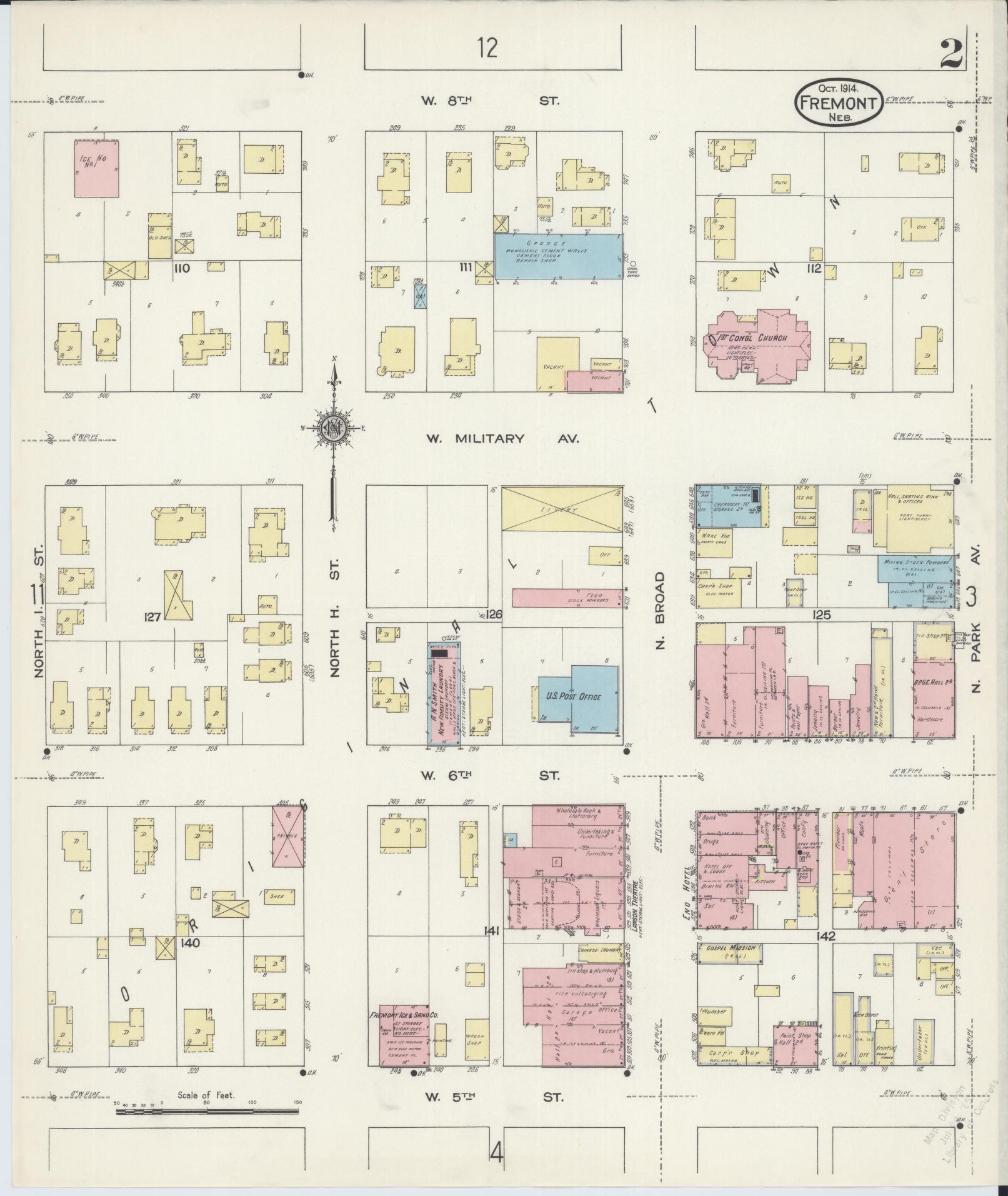 Sanborn Fire Insurance Map from Fremont, Dodge County, Nebraska (1914), Sheet #0002 - Complete Map Set gallery image, historic Sanborn map, vintage wall art, Nebraska Nebraska