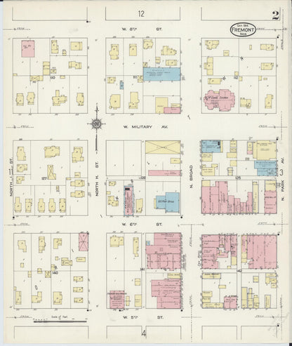 Sanborn Fire Insurance Map from Fremont, Dodge County, Nebraska (1914), Sheet #0002 - Complete Map Set gallery image, historic Sanborn map, vintage wall art, Nebraska Nebraska