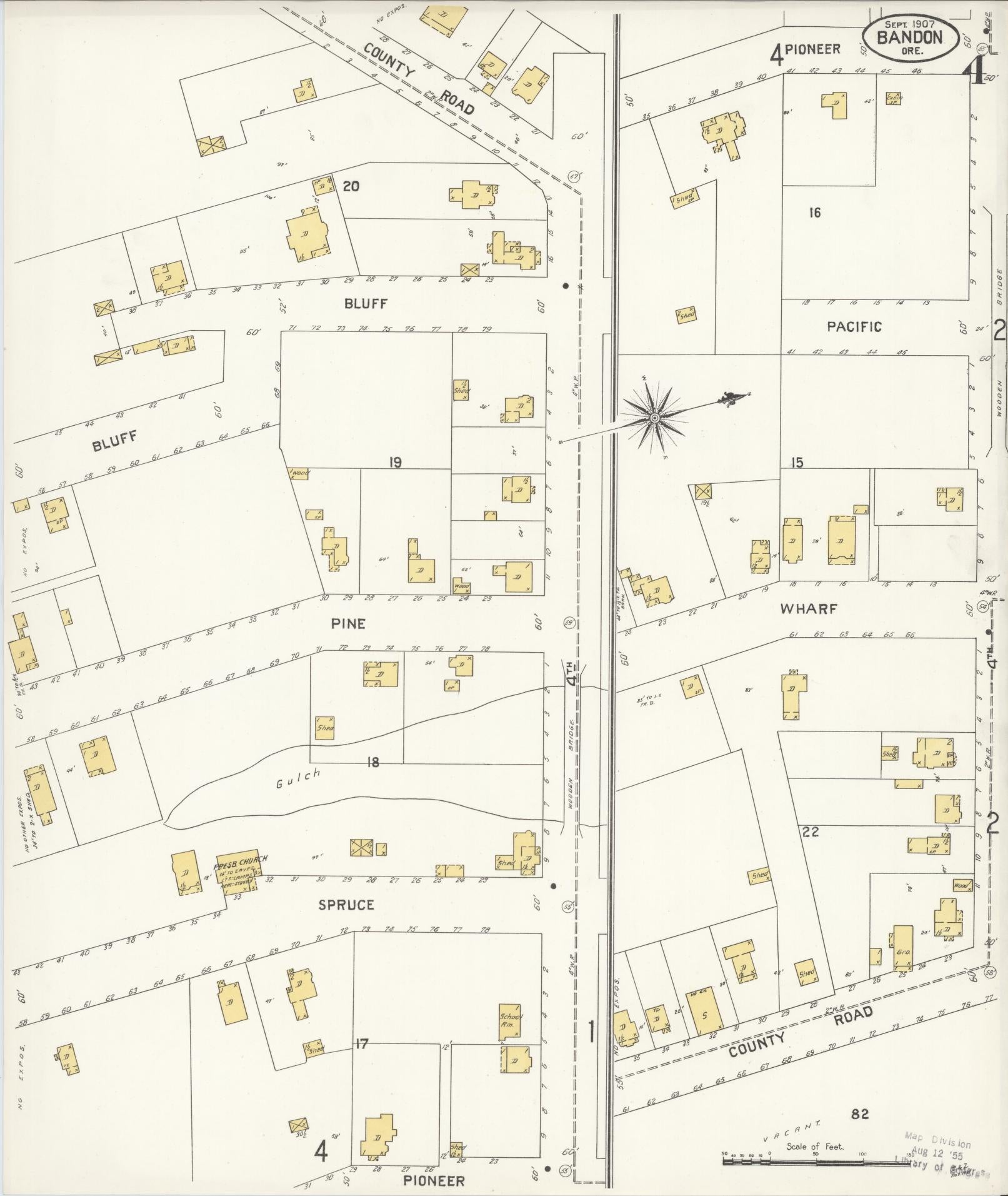 Sanborn Fire Insurance Map from Bandon, Coos County, Oregon (1907), Sheet #0004 - Complete Map Set gallery image, historic Sanborn map, vintage wall art, Oregon Oregon